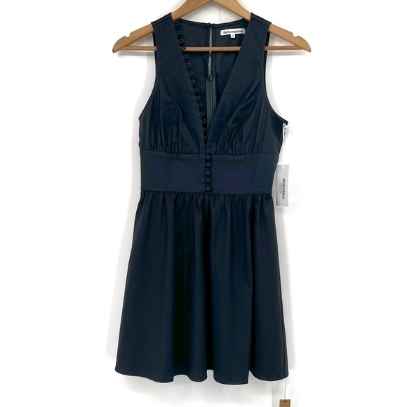 REFORMATION BLACK BUTTON MINI Isador Dress SIZE 2 Fitted waist low V summer mini - Picture 3 of 9